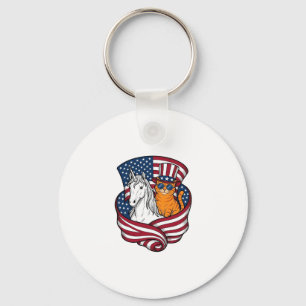 Porte-clés Chat patriotique et licorne vintage vector design_