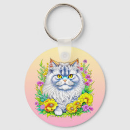 Porte-clés Chat persan en fleurs Personnalisé