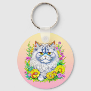 Porte-clés Chat persan en fleurs Personnalisé