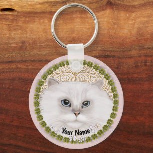 porte-clés chat persan trèfles