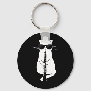Porte-clés Chat Portant des Sungles Jouer à Oboe