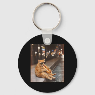 Porte-clés Chat Rouge Gros Mangeant Hot Dog Mème Drôle Glizzy
