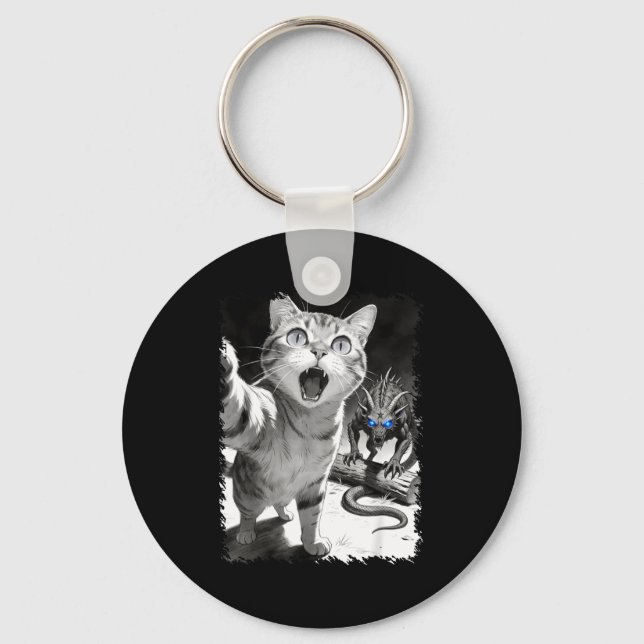 Porte-clés Chat selfie avec chupacabra drôle de cryptide mème (Recto)