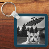 Chat Selfie UFO Porte - clé Drôle Alien enlèvement