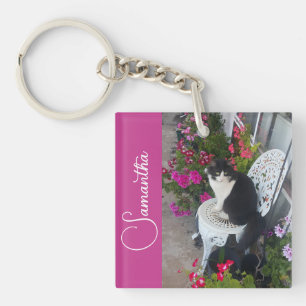 Porte-clés Chat Smoking Fleurs Filles Nom Rose Foncé