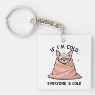 Porte-clés Chat Sphynx Grincheux Art Cartoonique Humour Froid