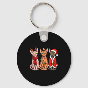 Porte-clés Chat Sphynx Noël Rétro Père Noël Renne