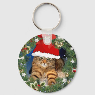 Porte-clés chat tigré mignon de Noël