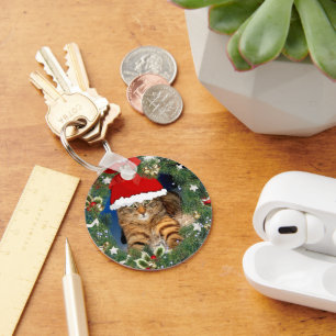 Porte-clés chat tigré mignon de Noël