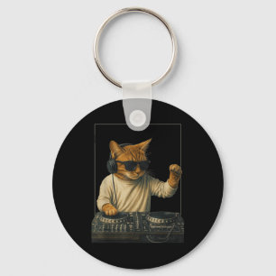 Porte-clés Chat tigré orange vintage jouant de la musique Amo