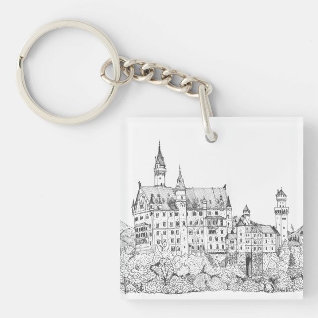 Porte-clés Château de Neuschwanstein Allemagne Art de ligne (Devant)