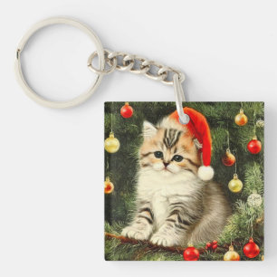 Porte-clés Chaton de Noël Vintage