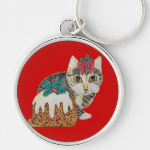 Porte-clés chaton gris mignon lèche patte à noël