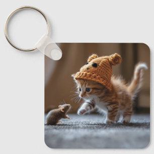 Porte-clés Chaton jouant avec une petite souris