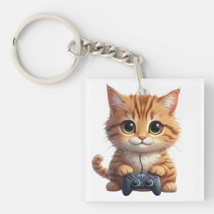 Porte-clés Chaton tenant une manette de jeu Chaton joueur