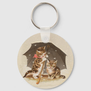 Porte-clés Chatons vintage sous parapluie art de chat antique