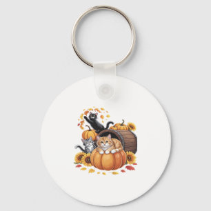 Porte-clés Chats Automne Citrouilles Thanksgiving Tournesol C