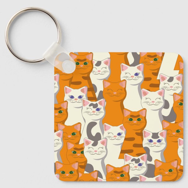 Porte-clés Chats blancs et gingembre motif yeux verts yeux bl (Recto)
