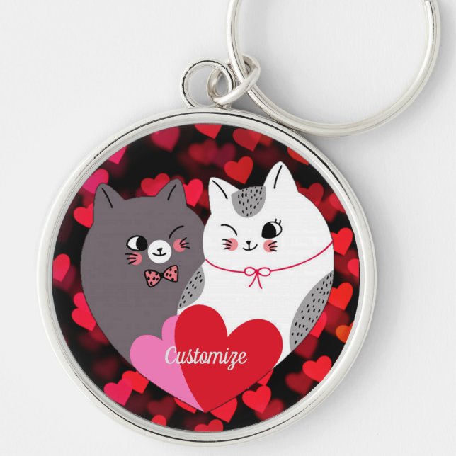 Porte-clés Chats d'amour personnalisés (Devant)