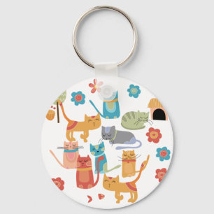 Porte-clés Chats Kitty colorés Imprimer Cadeaux pour Amoureux