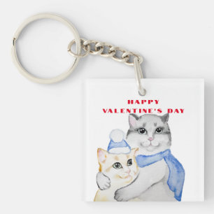 Porte-clés Chats mignonettes à l'aquarelle le jour de la Sain