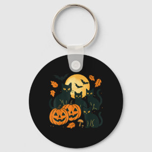 Porte-clés Chats noirs avec citrouilles Jack O Lanterns lune