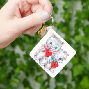 Porte-clés Chats rétro de la Saint-Valentin, chaton mignon vi