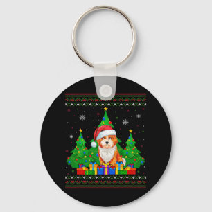Porte-clés Chaud moche arbre de Noël Santa Hat Shichon Chien