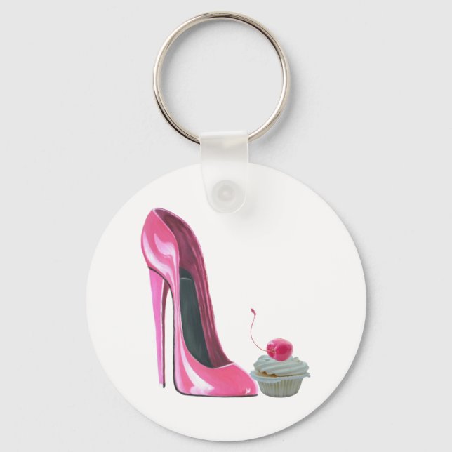 Porte-clés Chaussure Stiletto Rose et Cupcake (Recto)