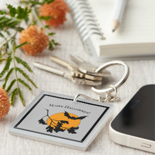 Porte-clés Chauve-souris vintage d'Halloween orange lune