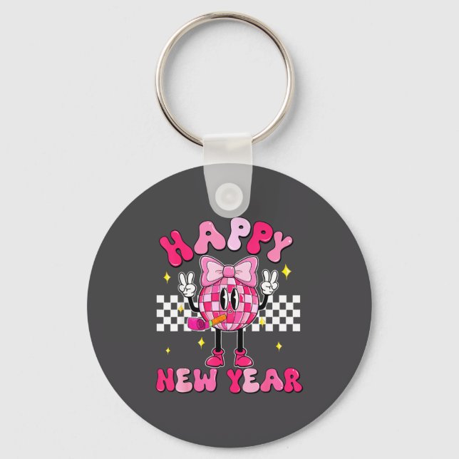 Porte-clés Checkered Happy New Year 2026 Disco Ball New Year  (Recto)