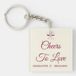 Porte-clés Cheers To Love Burgundy Script Ivory Bow Wedding