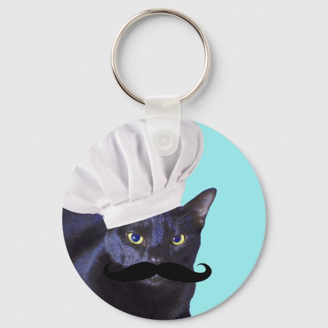 Porte-clés Chef italien, chat noir (Recto)