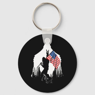 Porte-clés Chemise à pied - Bigfoot Sasquatch Drapeau américa
