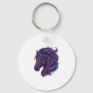 Porte-clés Chemise d'art de tête de cheval colorée gravée vin