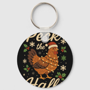 Porte-clés Chemise de pyjama drôle de poulet de Noël Poulet P