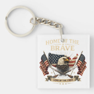 Porte-clés Chemise Patriotique Home of the Brave Drapeau USA