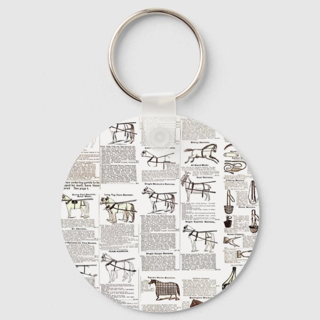 Porte-clés Cheval Antique Publicité Journal Art (Recto)
