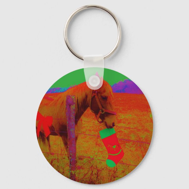 Porte-clés Cheval arc-en-ciel de Noël (Recto)