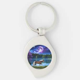 Porte-clés Cheval belge Palomino sous ciel étoilé violet