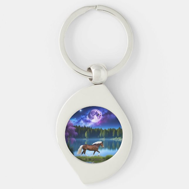 Porte-clés Cheval belge Palomino sous ciel étoilé violet (Devant)
