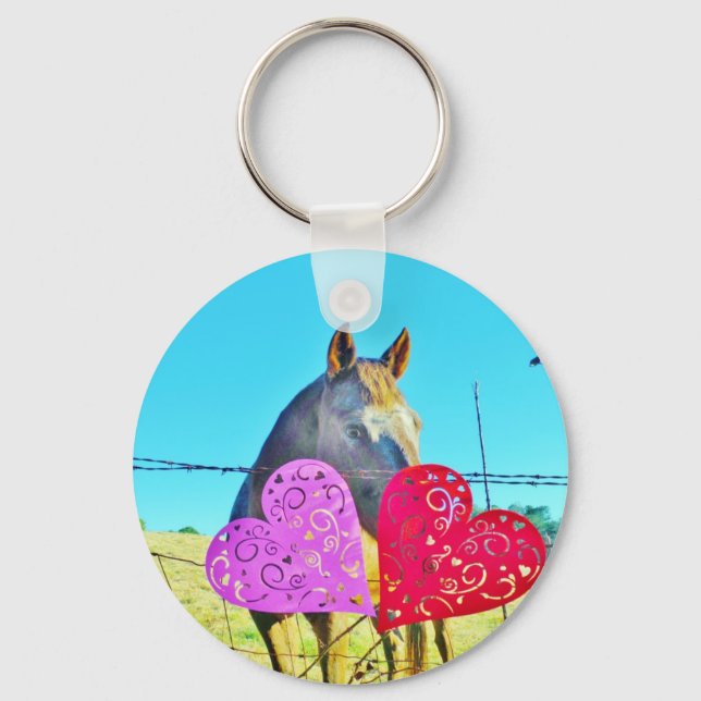 Porte-clés Cheval blanc et Brown Valentine Coeurs (Recto)