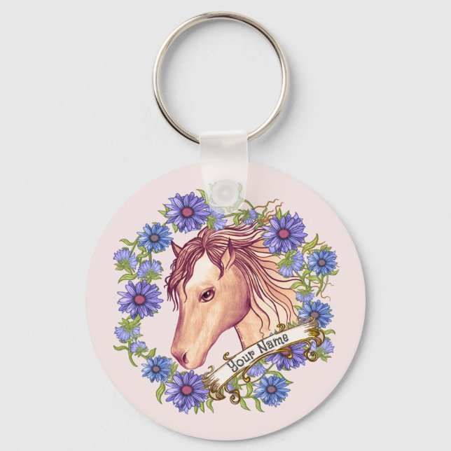 Porte-clés Cheval bleu marguerite (Recto)