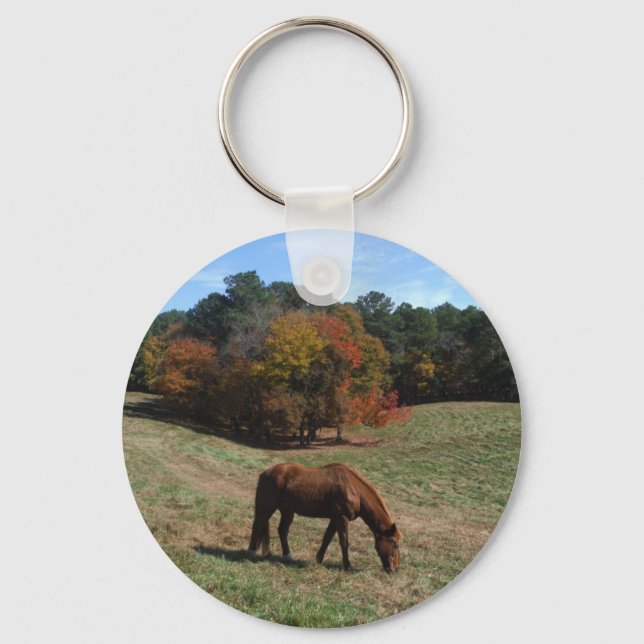 Porte-clés Cheval Brown avec arbres à automne (Recto)