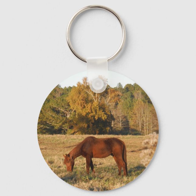 Porte-clés Cheval Brown dans le champ d'arbre jaune (Recto)