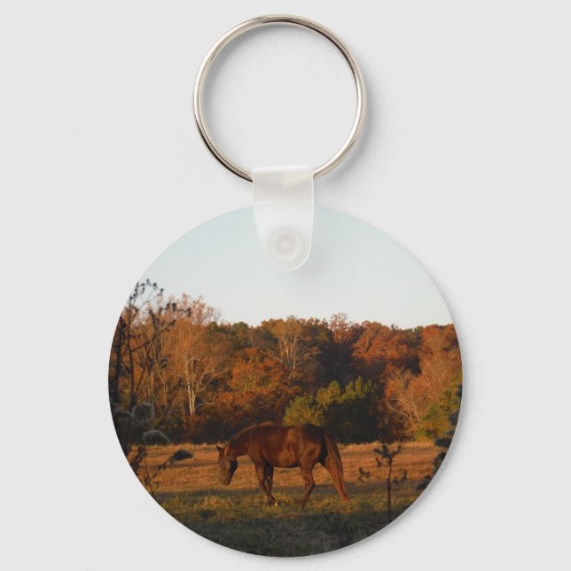 Porte-clés Cheval Brown rouge, bois d'automne. (Recto)