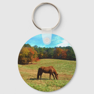 Porte-clés Cheval Brown rouge, ciel bleu Turquoise