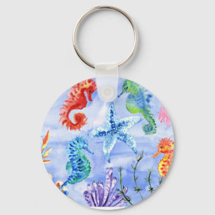 Porte-clés Cheval De Mer Et Épée Avec Corail Motif
