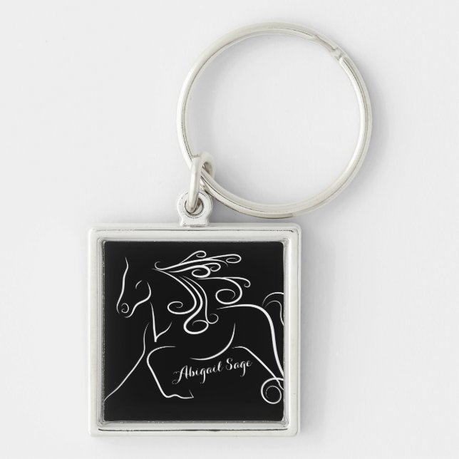 Porte-clés Cheval de silhouette blanc et joli noir personnali (Devant)