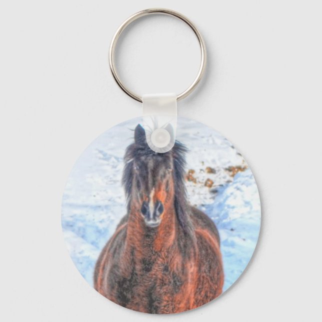 Porte-clés Cheval d'hiver en terrain neigeux 2 (Recto)